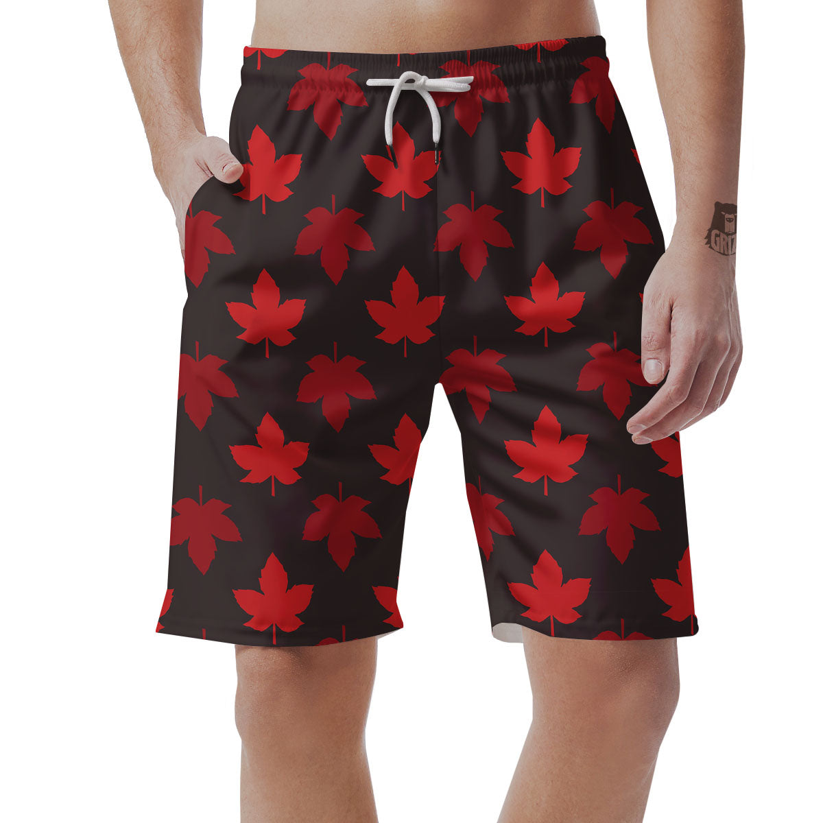 Maple Leaf Red Canadian Print Pattern Men's Shorts-grizzshop