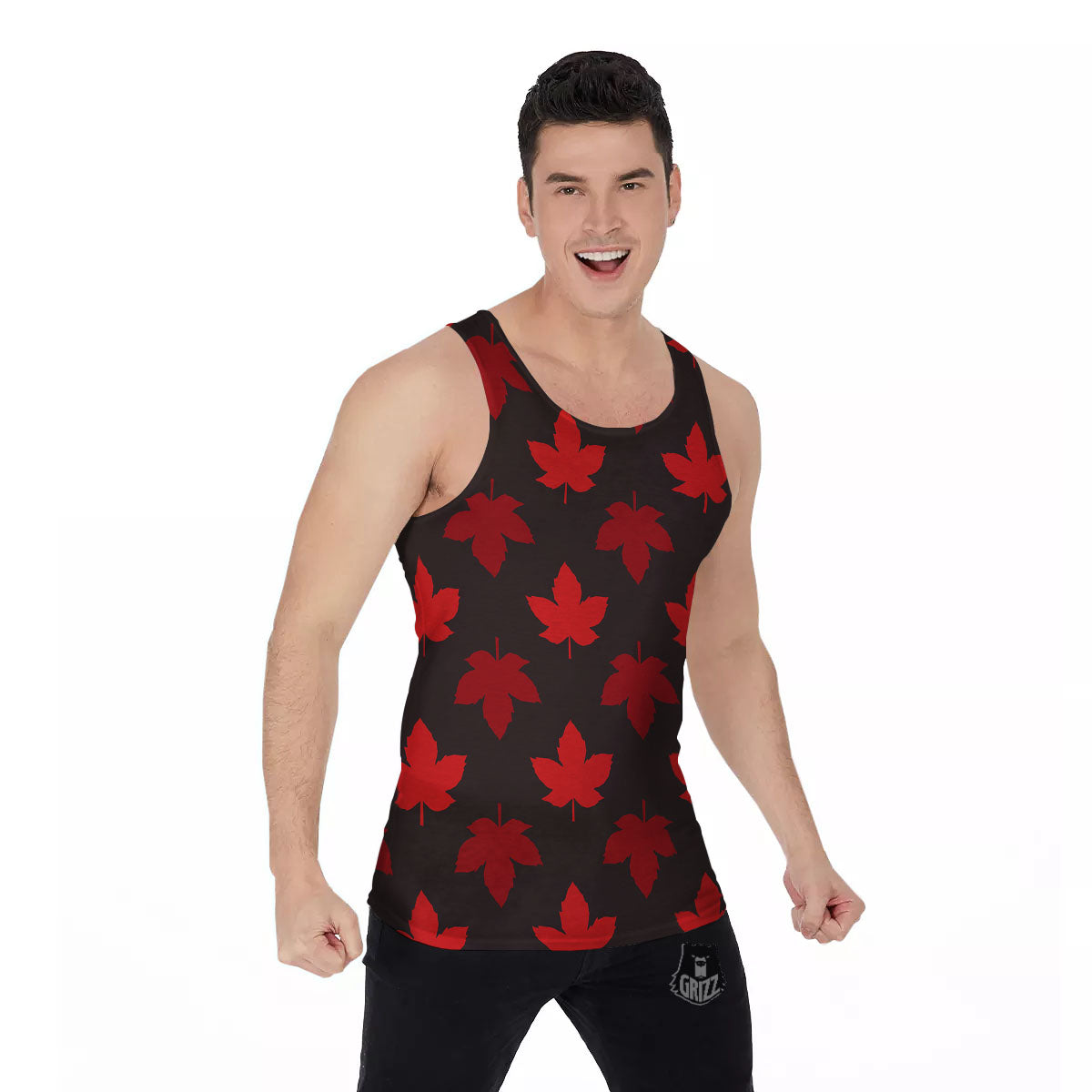 Maple Leaf Red Canadian Print Pattern Men's Tank Top-grizzshop