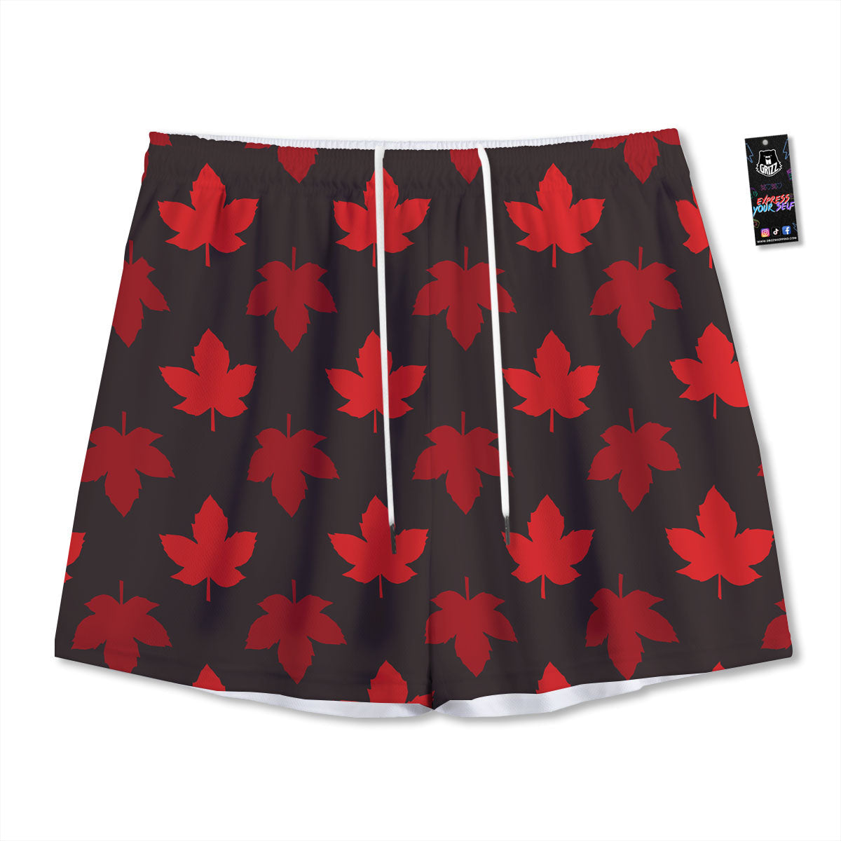 Maple Leaf Red Canadian Print Pattern Mesh Shorts