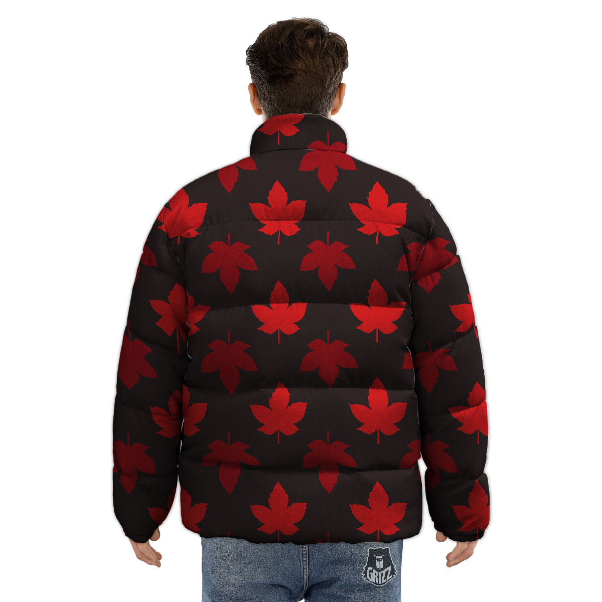 Maple Leaf Red Canadian Print Pattern Puffer Jacket-grizzshop