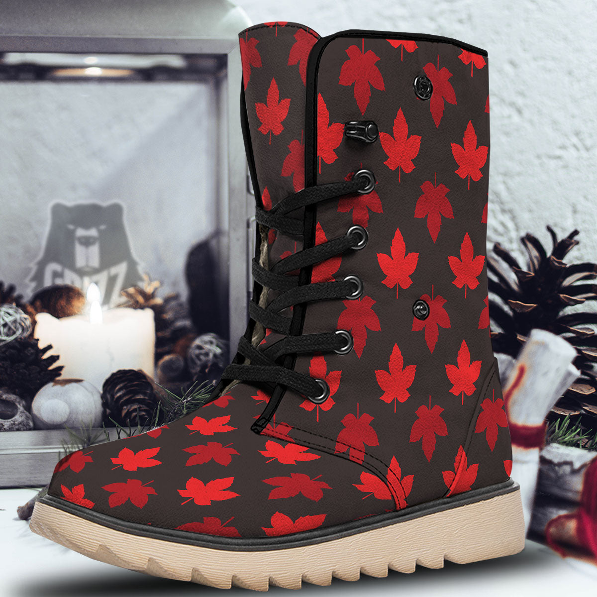 Maple Leaf Red Canadian Print Pattern Snow Boots-grizzshop