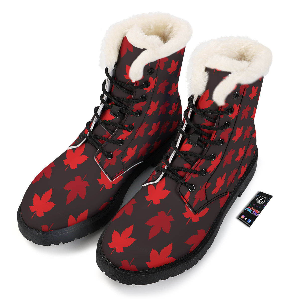 Maple Leaf Red Canadian Print Pattern Winter Boots-grizzshop