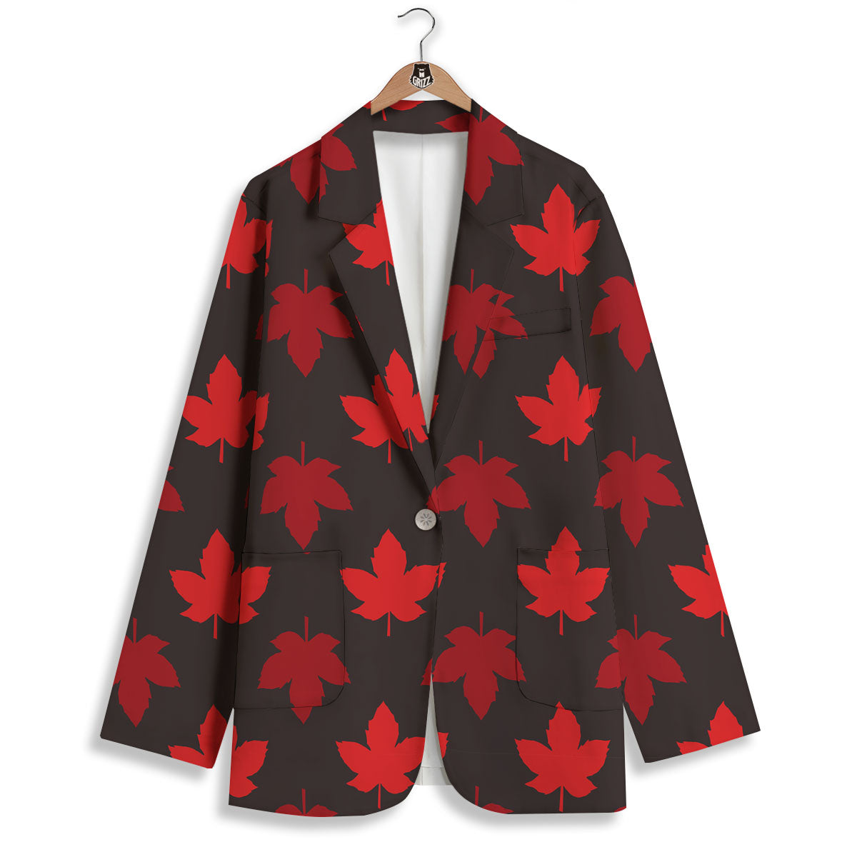 Maple Leaf Red Canadian Print Pattern Women's Blazer-grizzshop