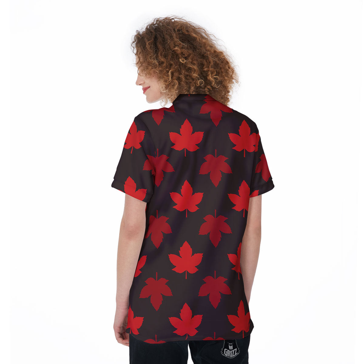 Maple Leaf Red Canadian Print Pattern Women's Golf Shirts-grizzshop