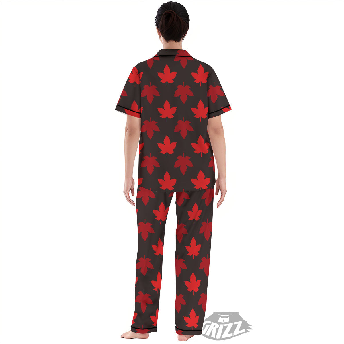 Maple Leaf Red Canadian Print Pattern Women's Pajamas Set-grizzshop
