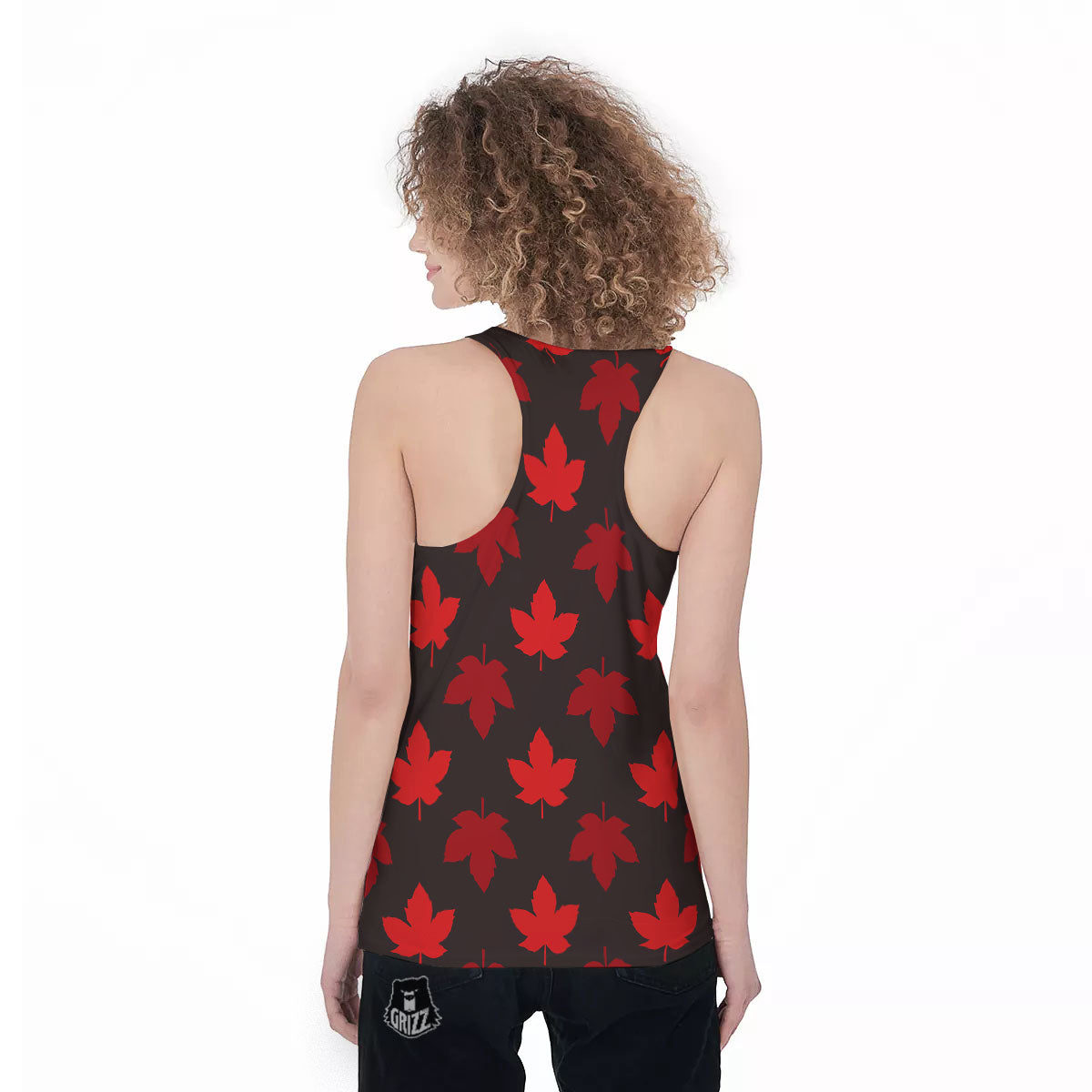 Maple Leaf Red Canadian Print Pattern Women's Racerback Tank Top-grizzshop