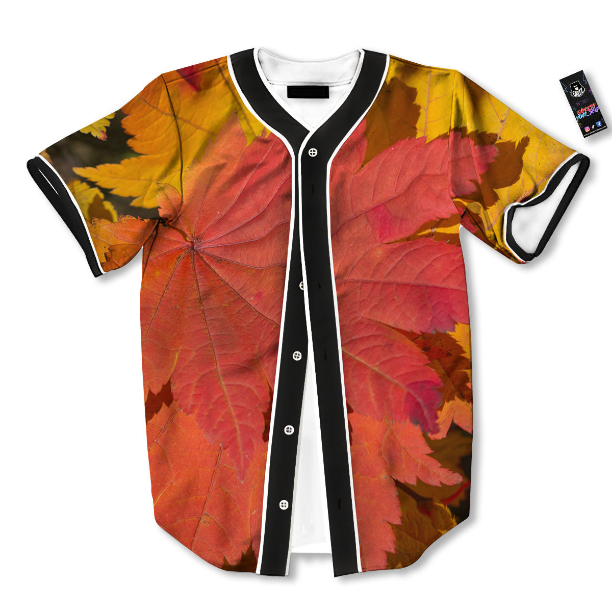 Maple Leaves Autumn Print Baseball Jersey-grizzshop