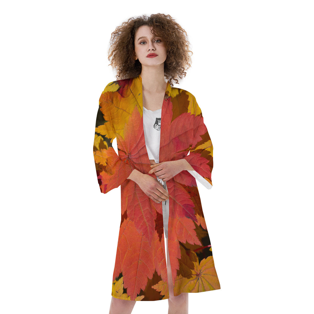Maple Leaves Autumn Print Kimono-grizzshop