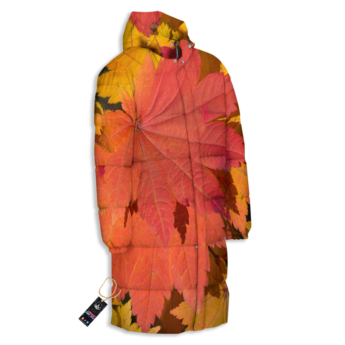 Maple Leaves Autumn Print Long Down Jacket-grizzshop