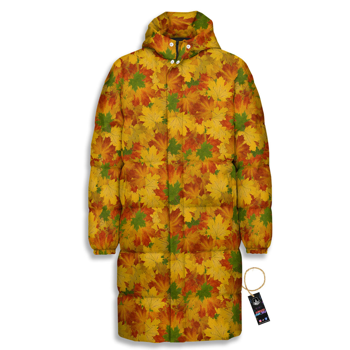 Maple Leaves Fall Autumn Print Long Down Jacket-grizzshop