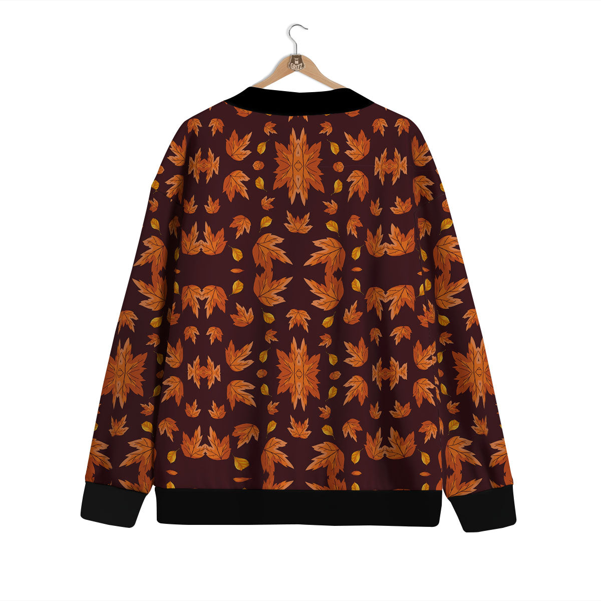 Maple Leaves Orange Print Pattern Cardigan-grizzshop