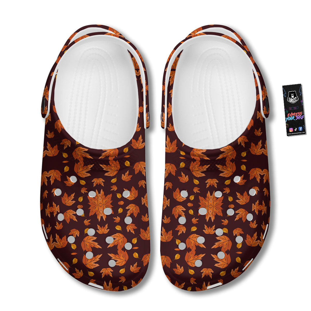 Maple Leaves Orange Print Pattern Clog-grizzshop