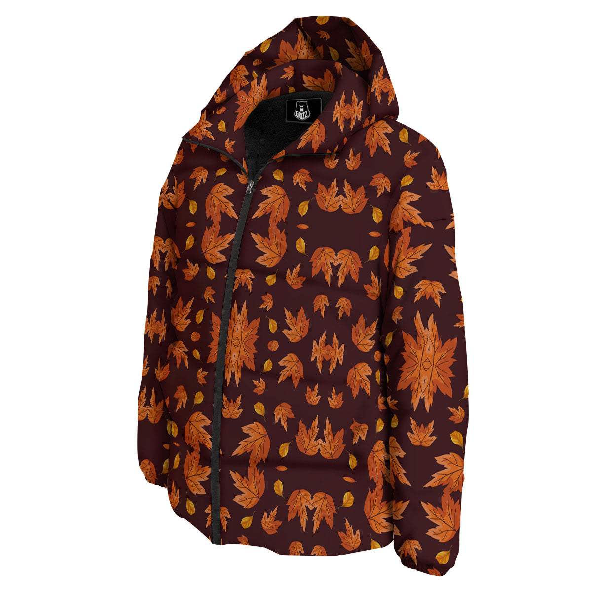 Maple Leaves Orange Print Pattern Down Jacket-grizzshop