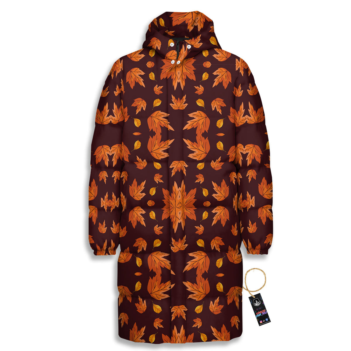 Maple Leaves Orange Print Pattern Long Down Jacket-grizzshop