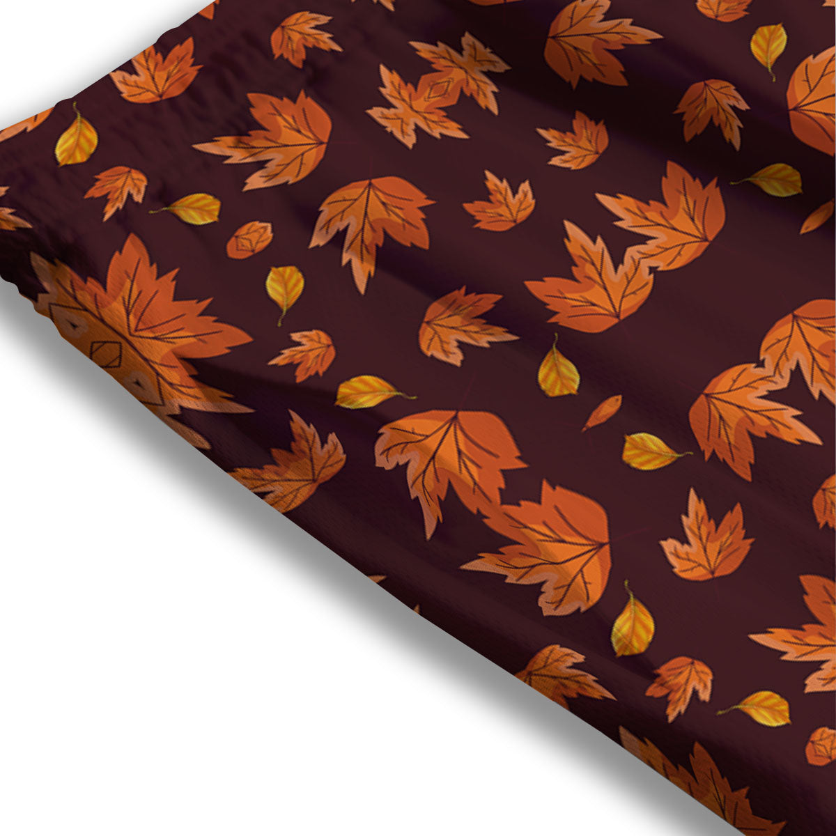 Maple Leaves Orange Print Pattern Mesh Shorts-grizzshop
