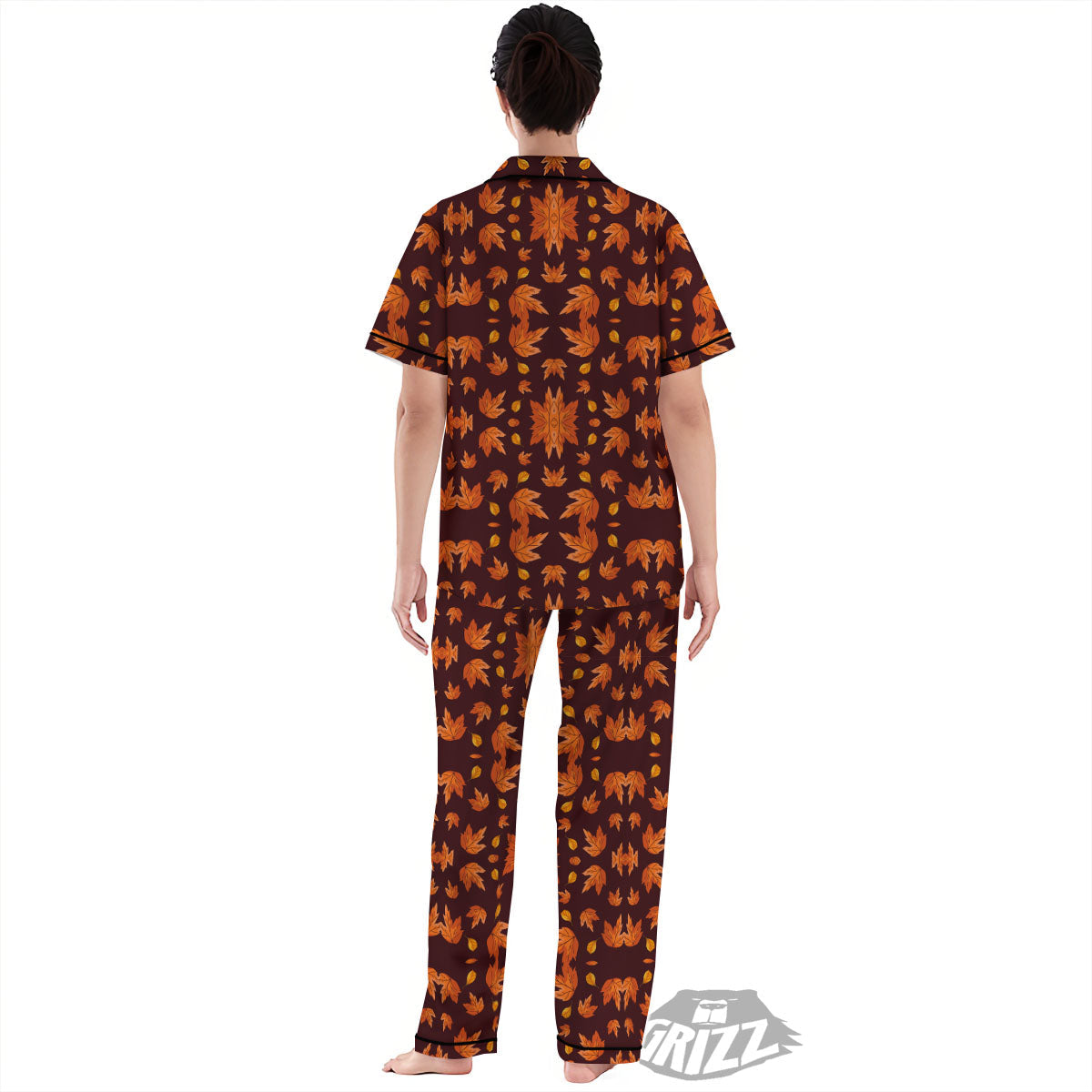 Maple Leaves Orange Print Pattern Women's Pajamas Set-grizzshop