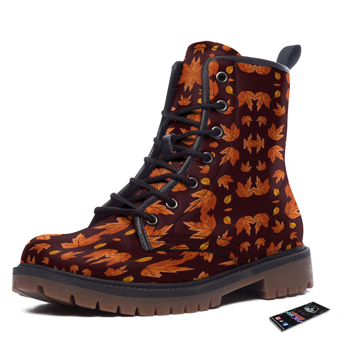 Maple Leaves Orange Print Pattern Work Boots-grizzshop