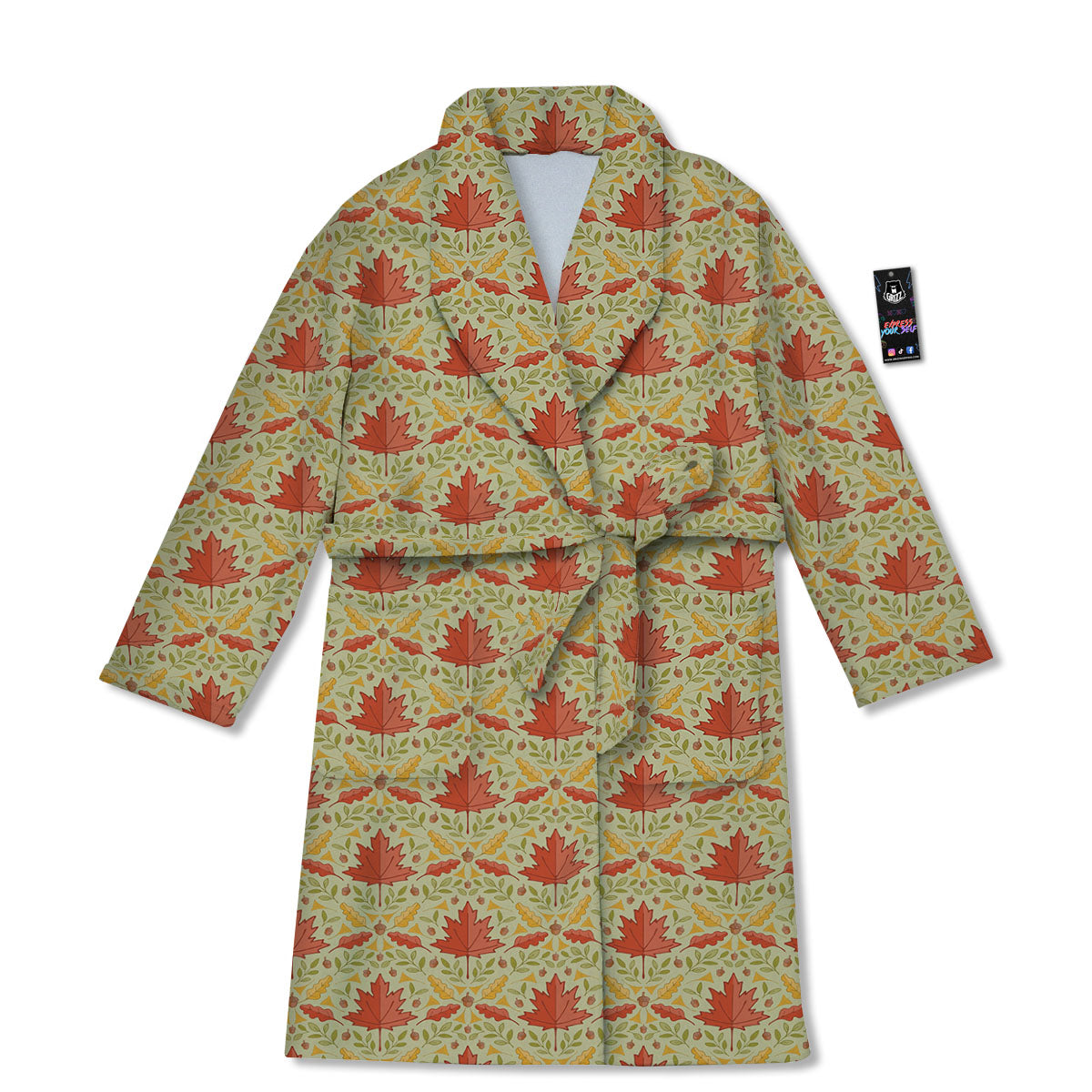 Maple Leaves Print Pattern Bathrobe-grizzshop