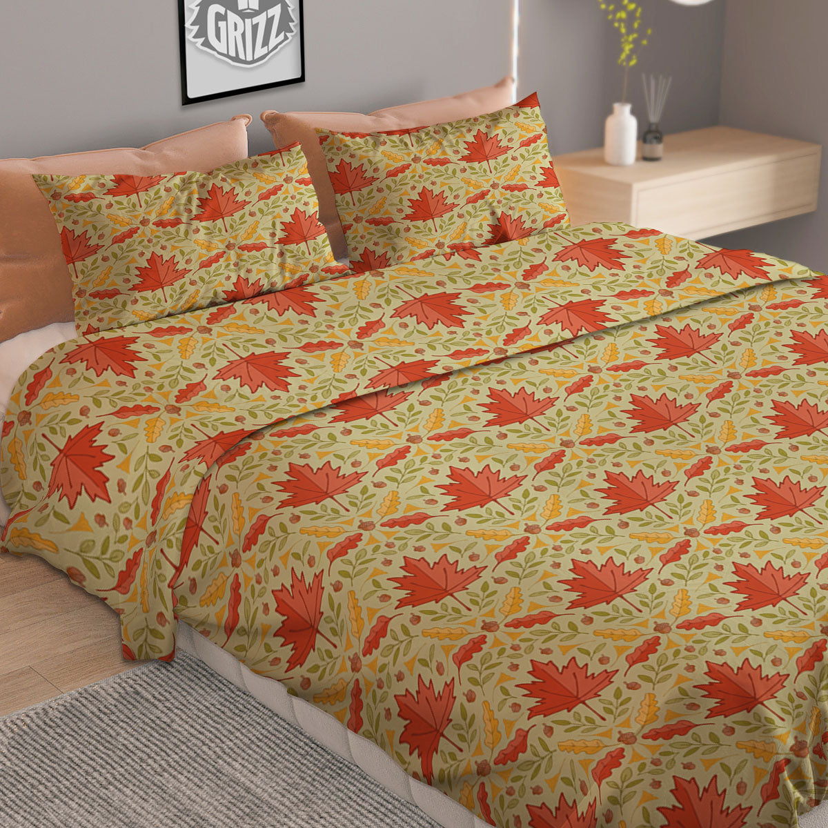 Maple Leaves Print Pattern Duvet Cover Bedding Set-grizzshop
