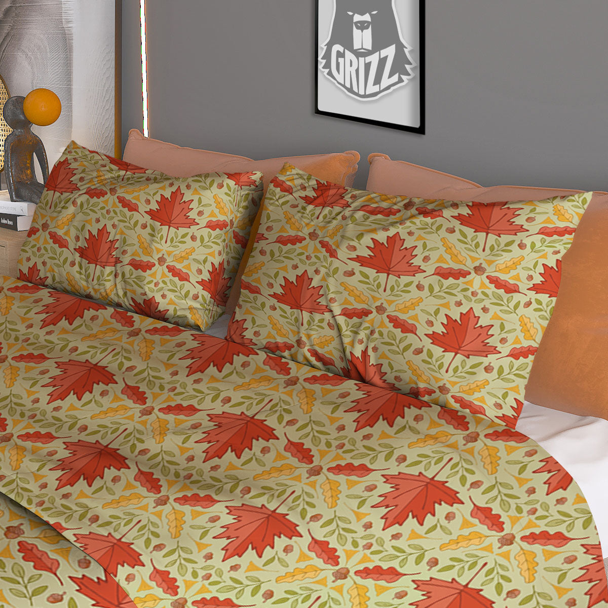 Maple Leaves Print Pattern Duvet Cover Bedding Set-grizzshop