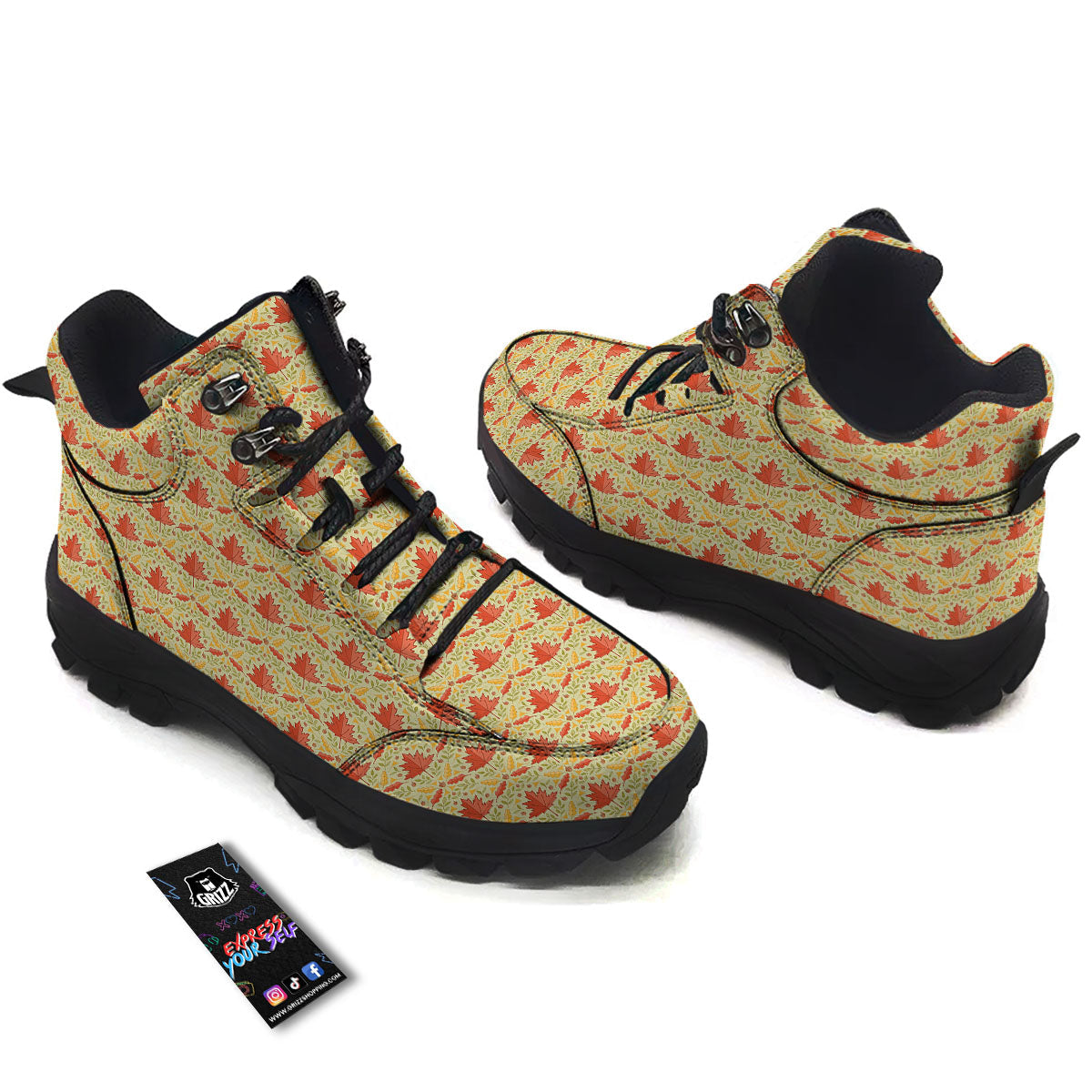 Maple Leaves Print Pattern Hiking Shoes-grizzshop