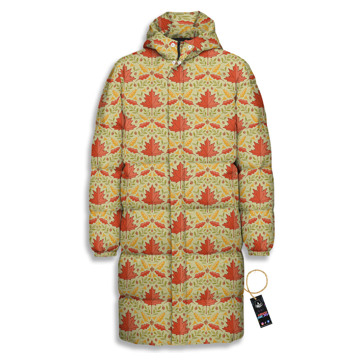 Maple Leaves Print Pattern Long Down Jacket-grizzshop