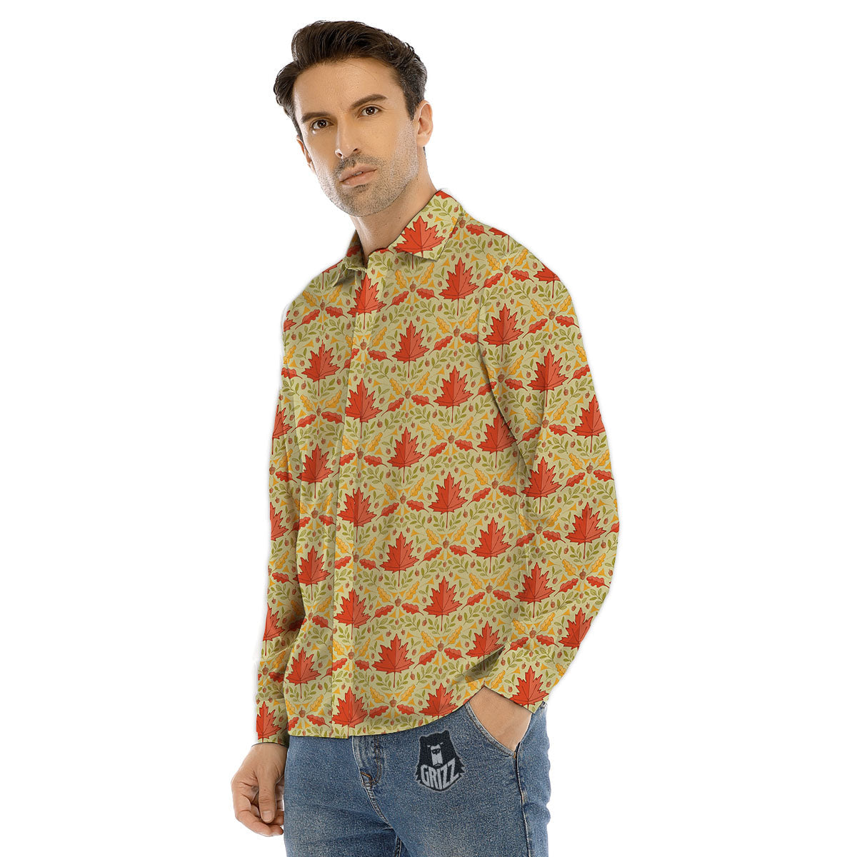 Maple Leaves Print Pattern Men's Dress Shirts-grizzshop