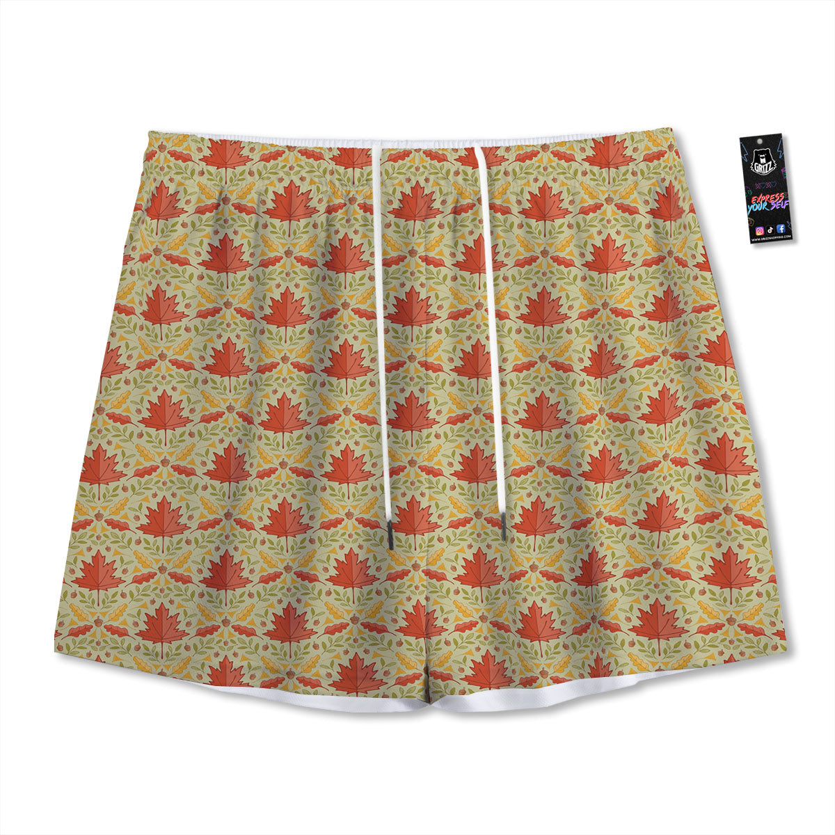 Maple Leaves Print Pattern Mesh Shorts-grizzshop