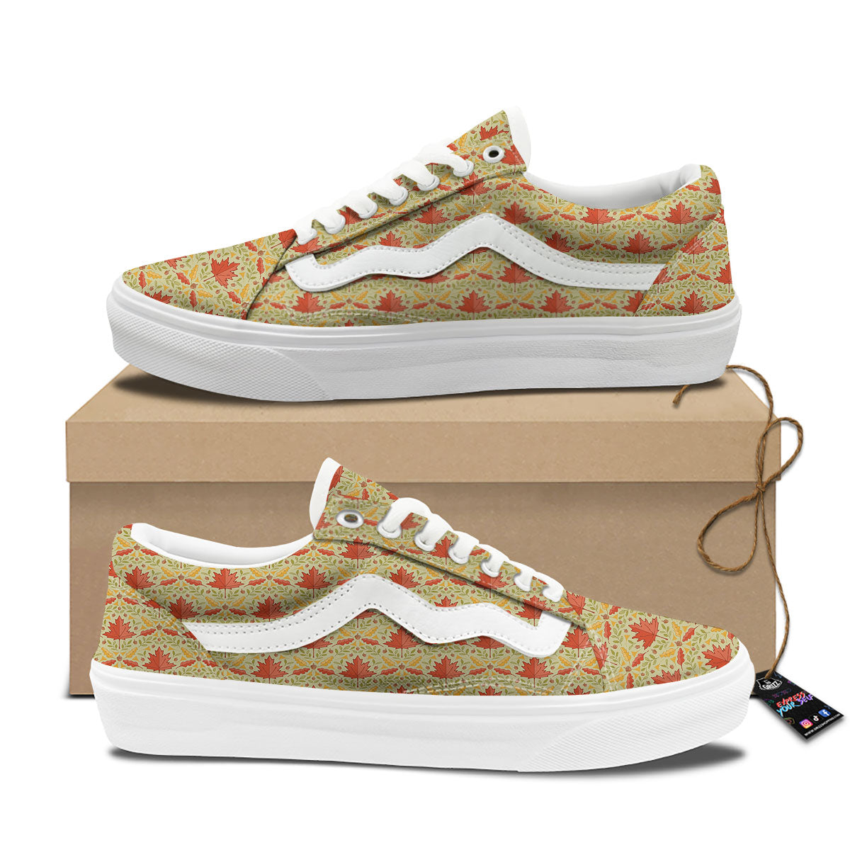 Maple Leaves Print Pattern Skate Shoes-grizzshop