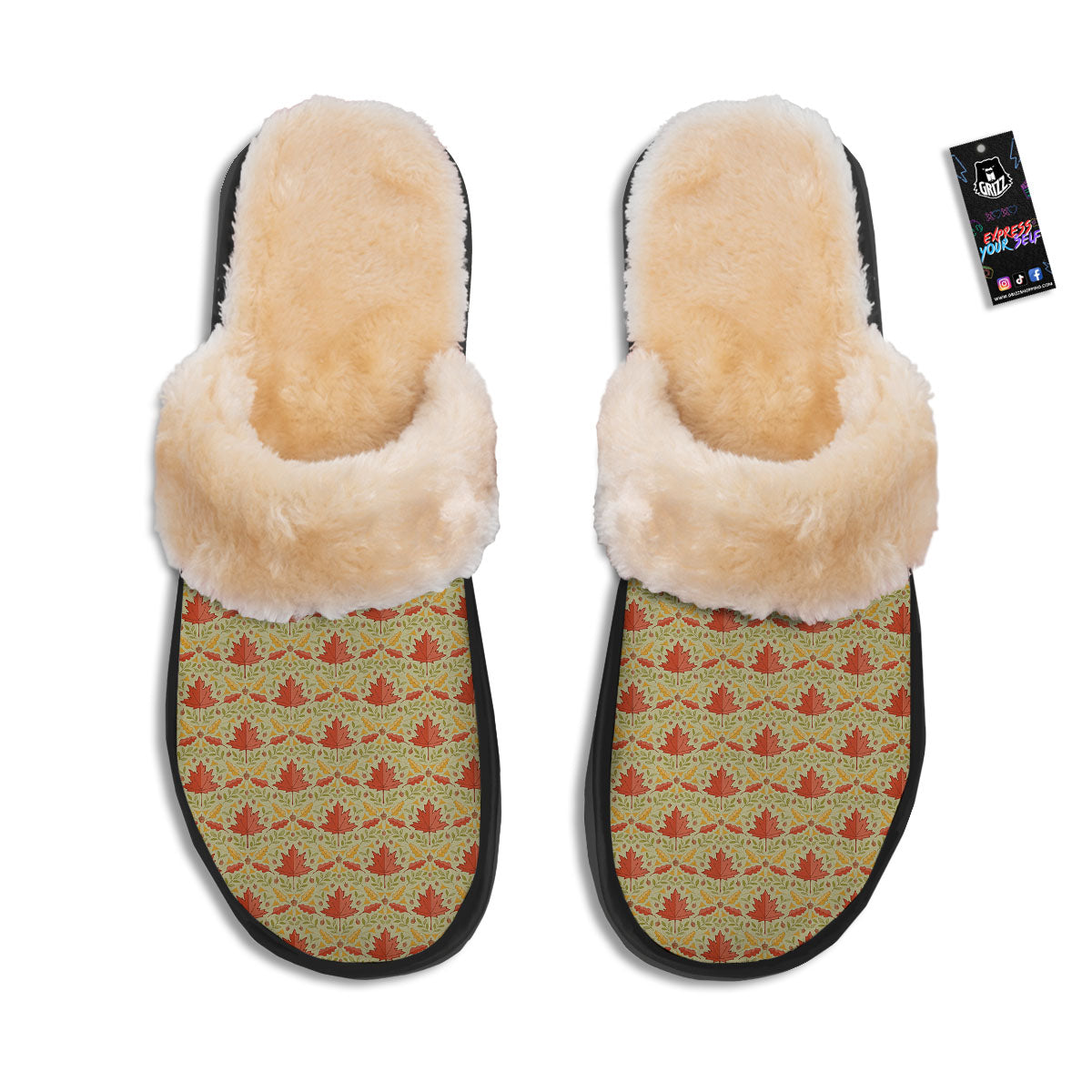 Maple Leaves Print Pattern Slippers-grizzshop
