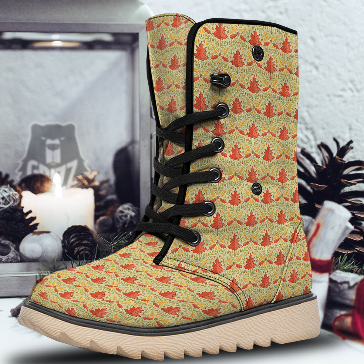 Maple Leaves Print Pattern Snow Boots-grizzshop