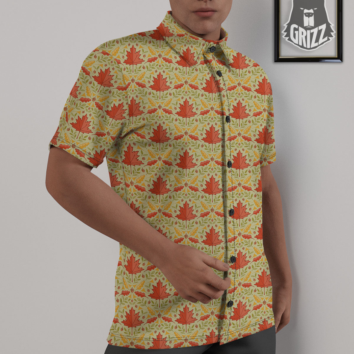 Maple Leaves Print Pattern Untucked Shirts-grizzshop