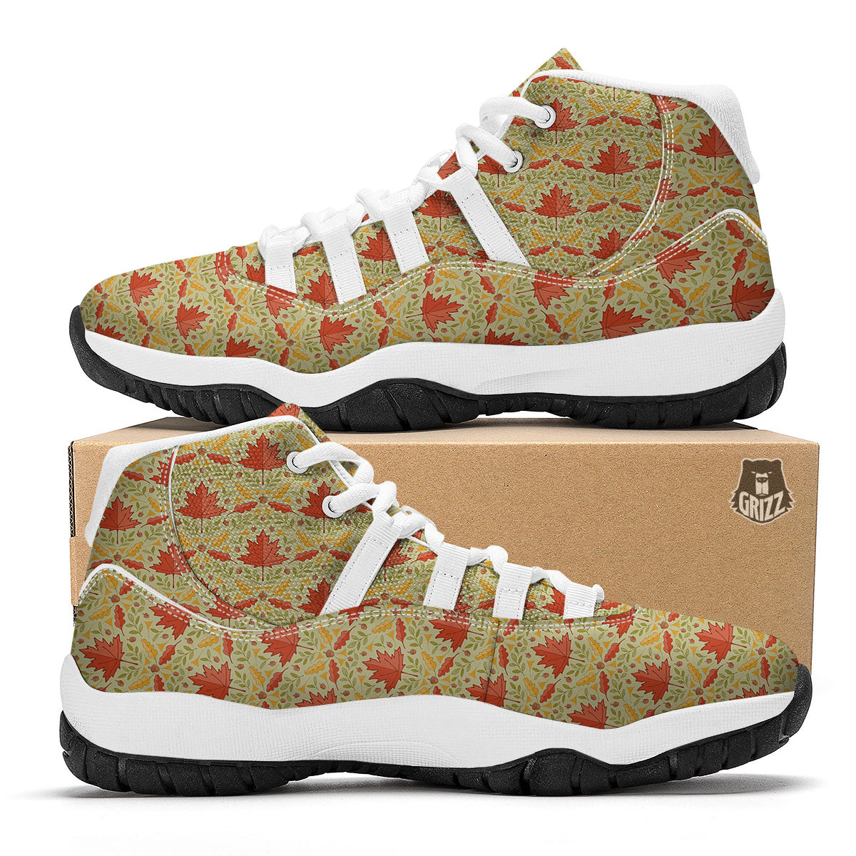 Maple Leaves Print Pattern White Bball Shoes-grizzshop