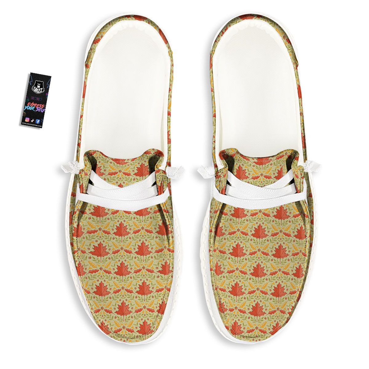 Maple Leaves Print Pattern White Loafers-grizzshop