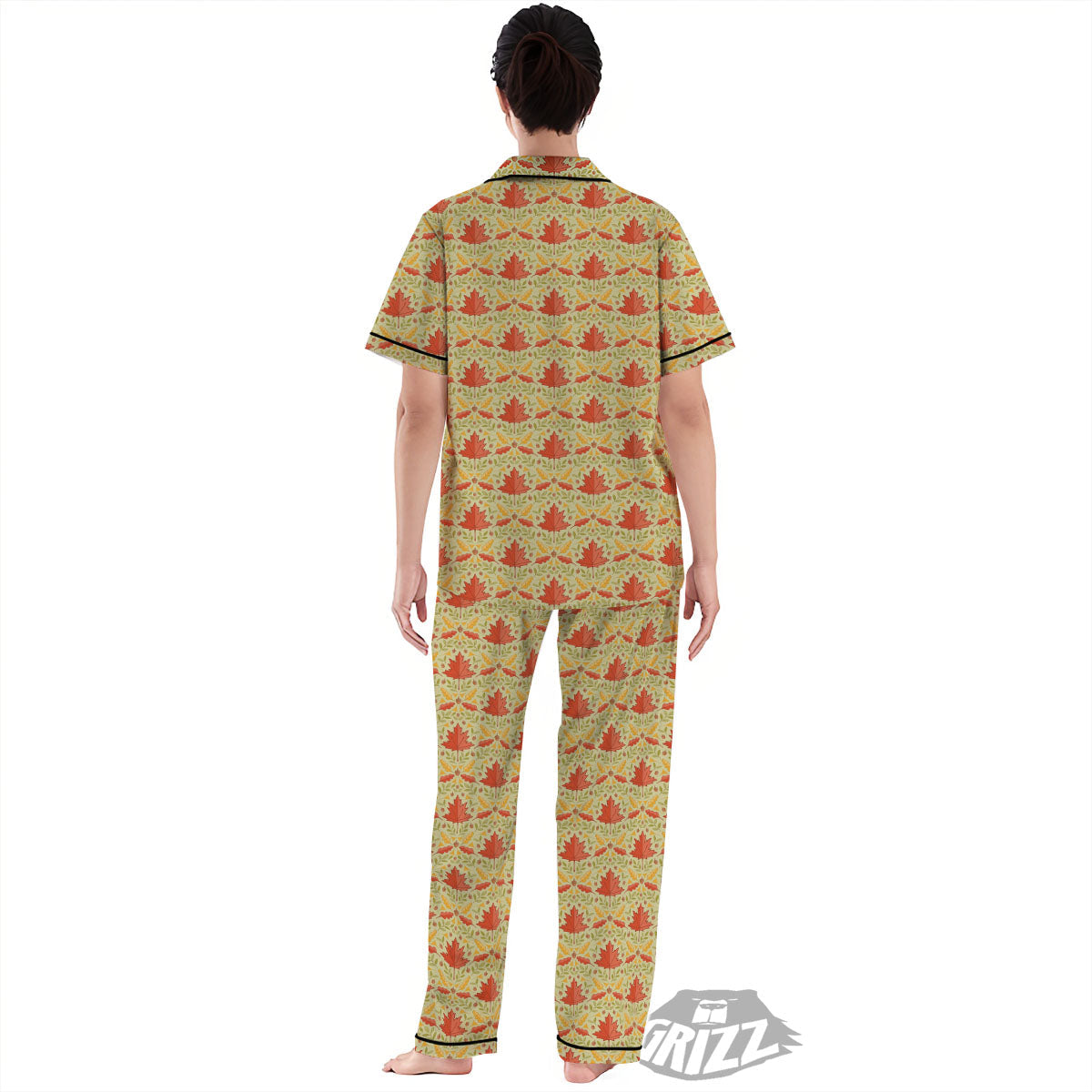 Maple Leaves Print Pattern Women's Pajamas Set-grizzshop