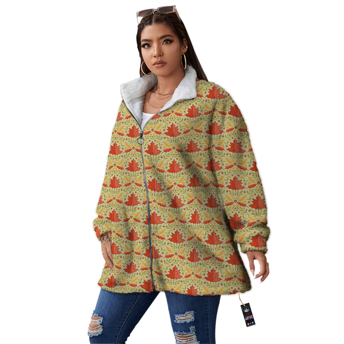 Maple Leaves Print Pattern Women's Sherpa Jacket-grizzshop