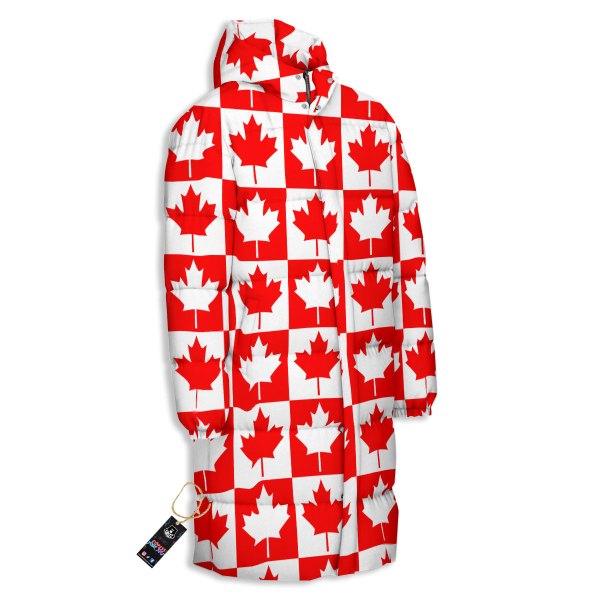 Maple Leaf Canada Print Pattern Long Down Jacket
