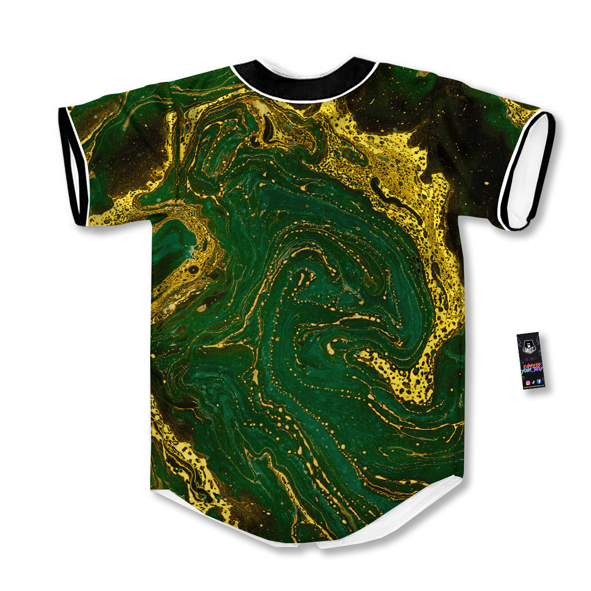 Marble Abstract texture Gold And Dark Green Print Baseball Jersey-grizzshop