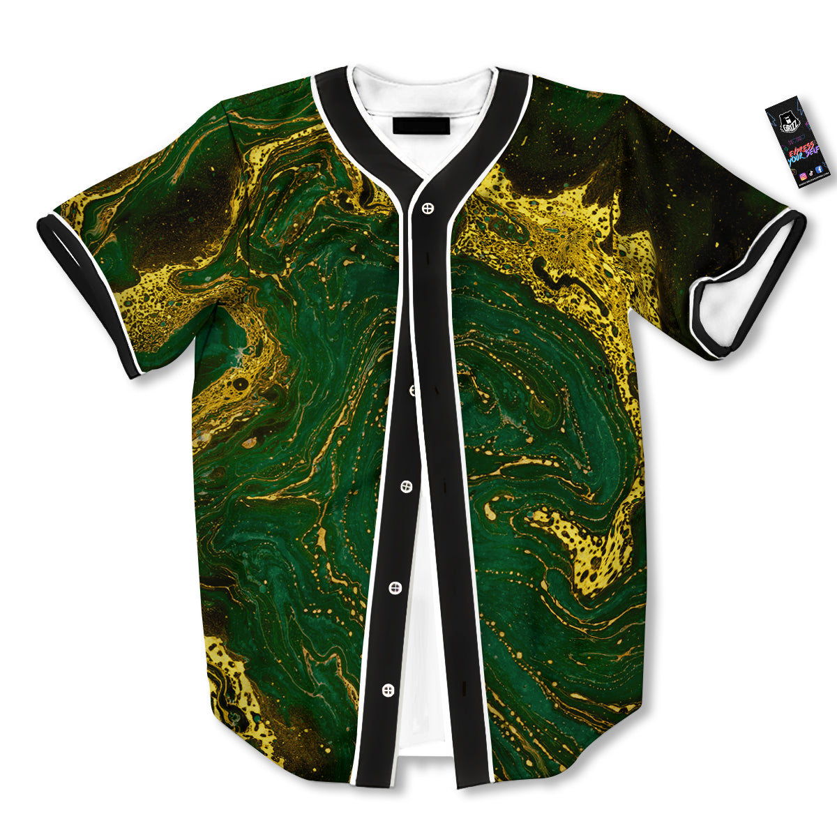 Marble Abstract texture Gold And Dark Green Print Baseball Jersey-grizzshop