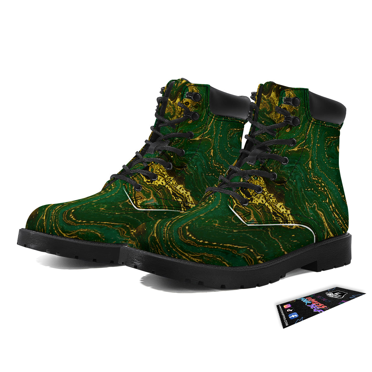 Marble Abstract texture Gold And Dark Green Print Boots-grizzshop