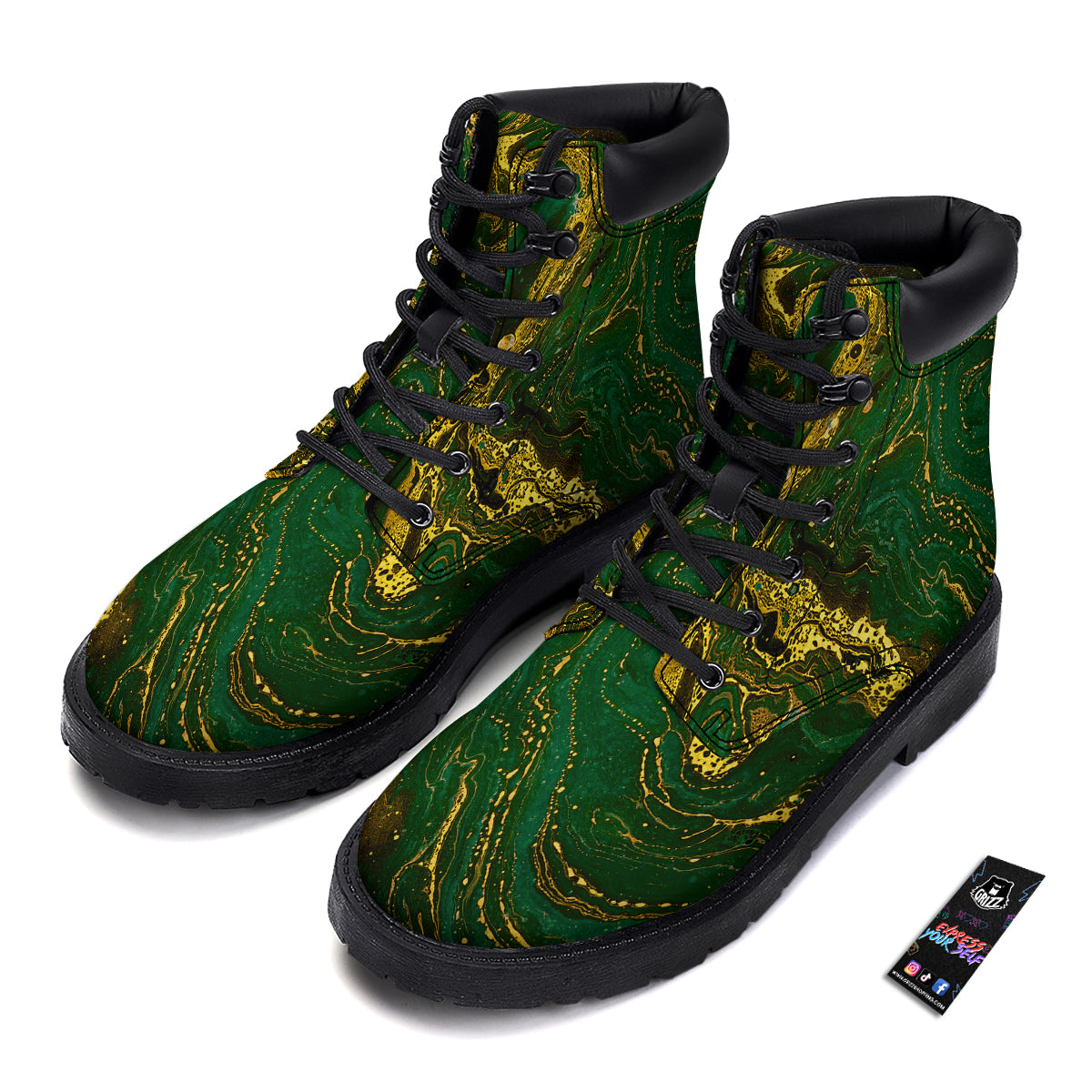 Marble Abstract texture Gold And Dark Green Print Boots-grizzshop