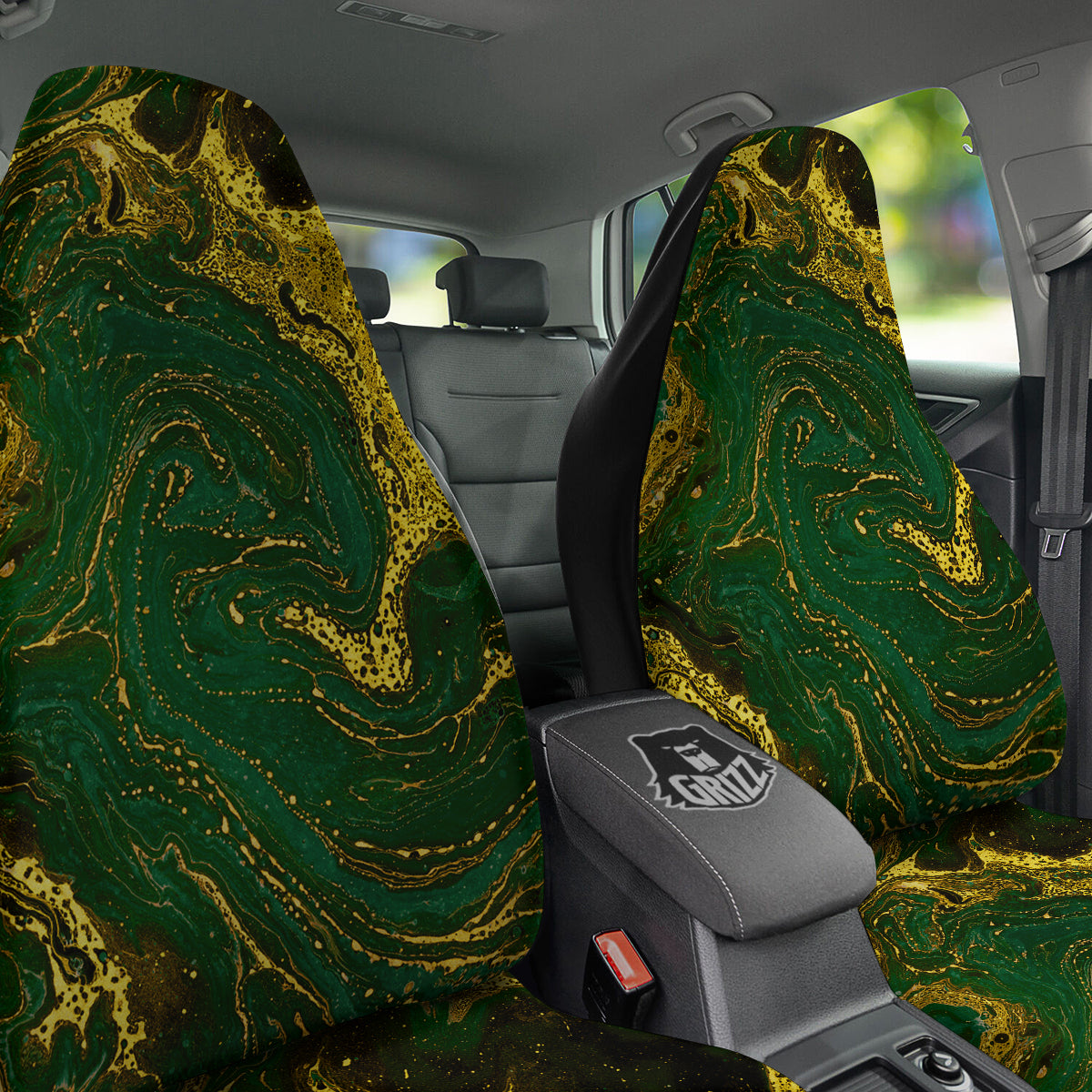 Marble Abstract texture Gold And Dark Green Print Car Seat Covers-grizzshop