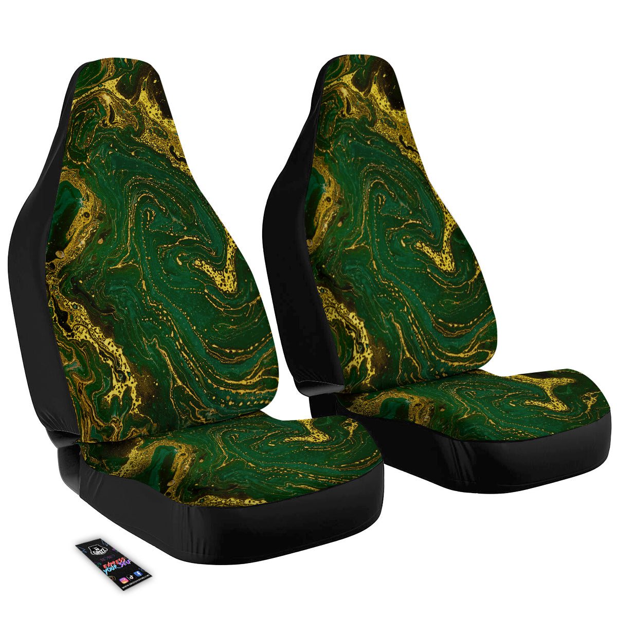 Marble Abstract texture Gold And Dark Green Print Car Seat Covers-grizzshop