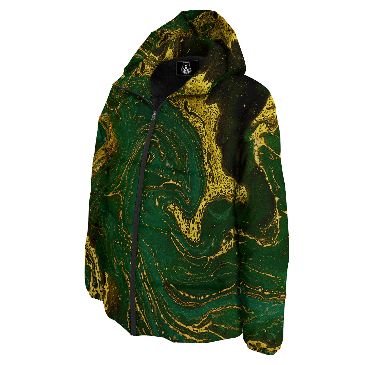 Marble Abstract texture Gold And Dark Green Print Down Jacket-grizzshop