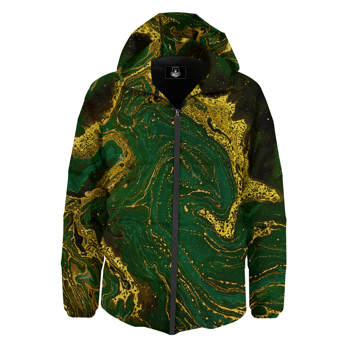 Marble Abstract texture Gold And Dark Green Print Down Jacket-grizzshop