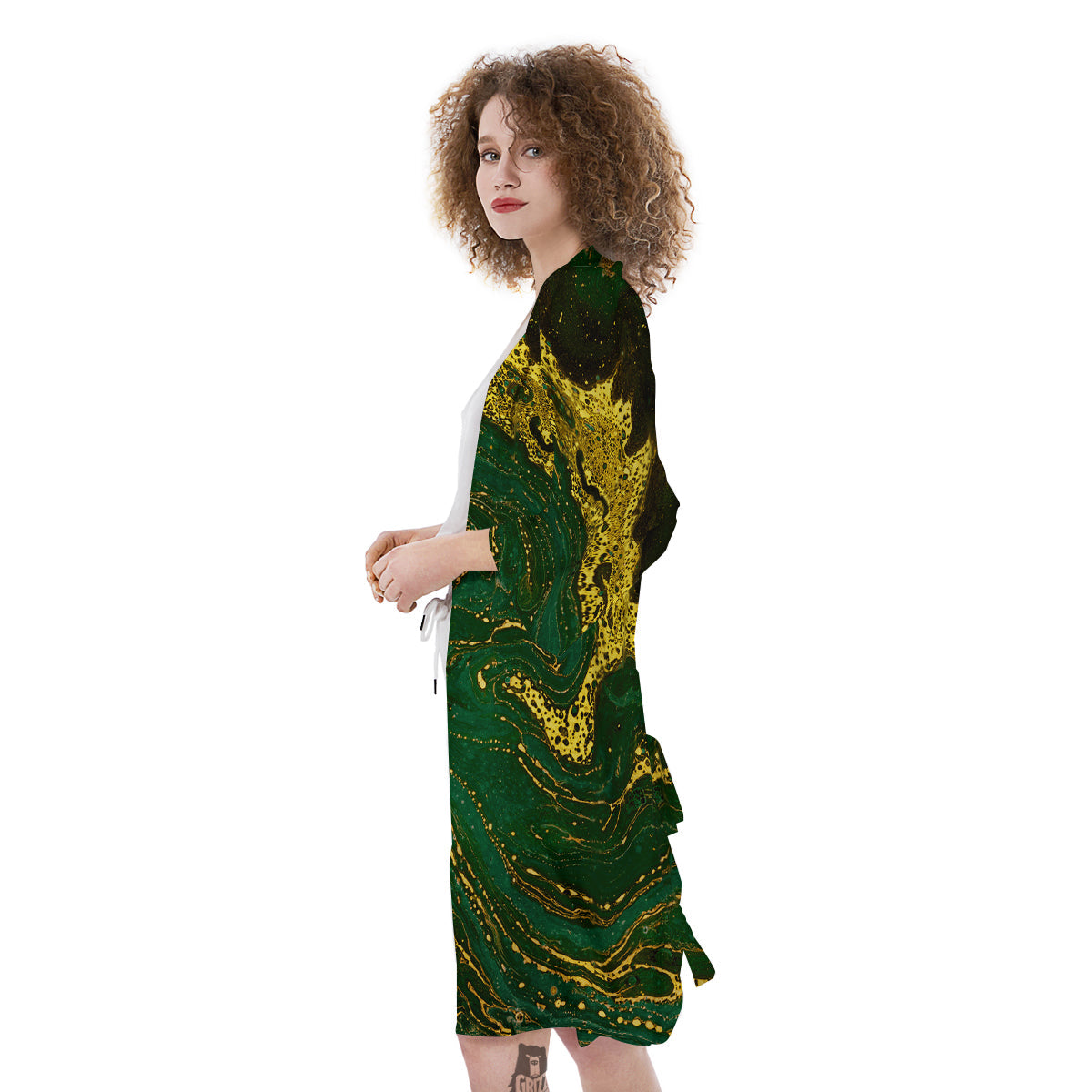 Marble Abstract texture Gold And Dark Green Print Kimono-grizzshop