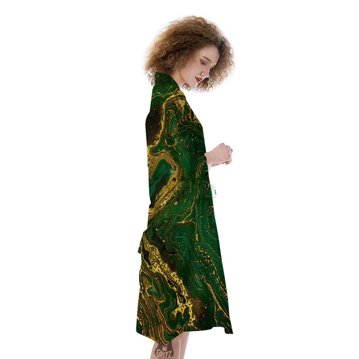 Marble Abstract texture Gold And Dark Green Print Kimono-grizzshop