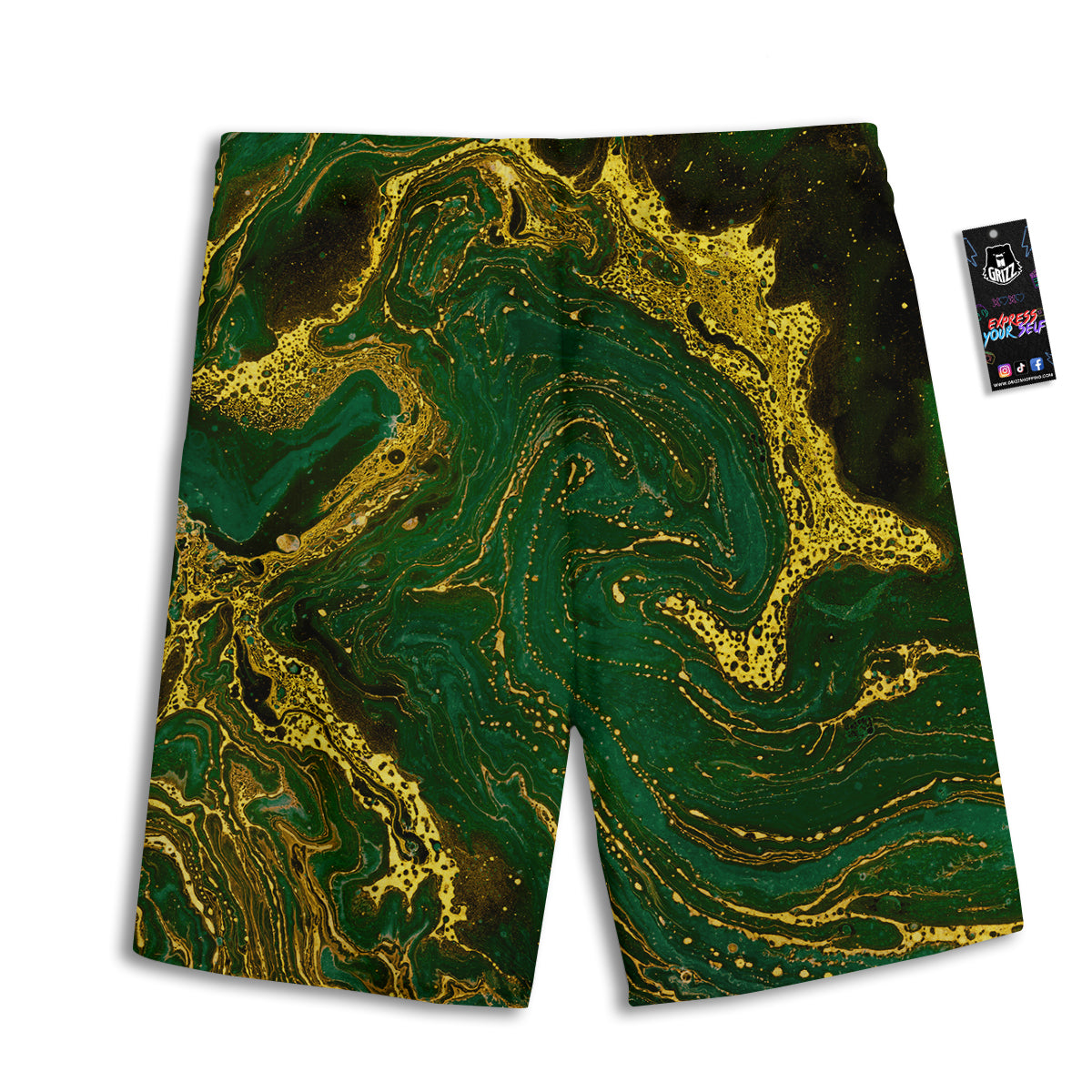 Marble Abstract texture Gold And Dark Green Print Men's Athletic Shorts