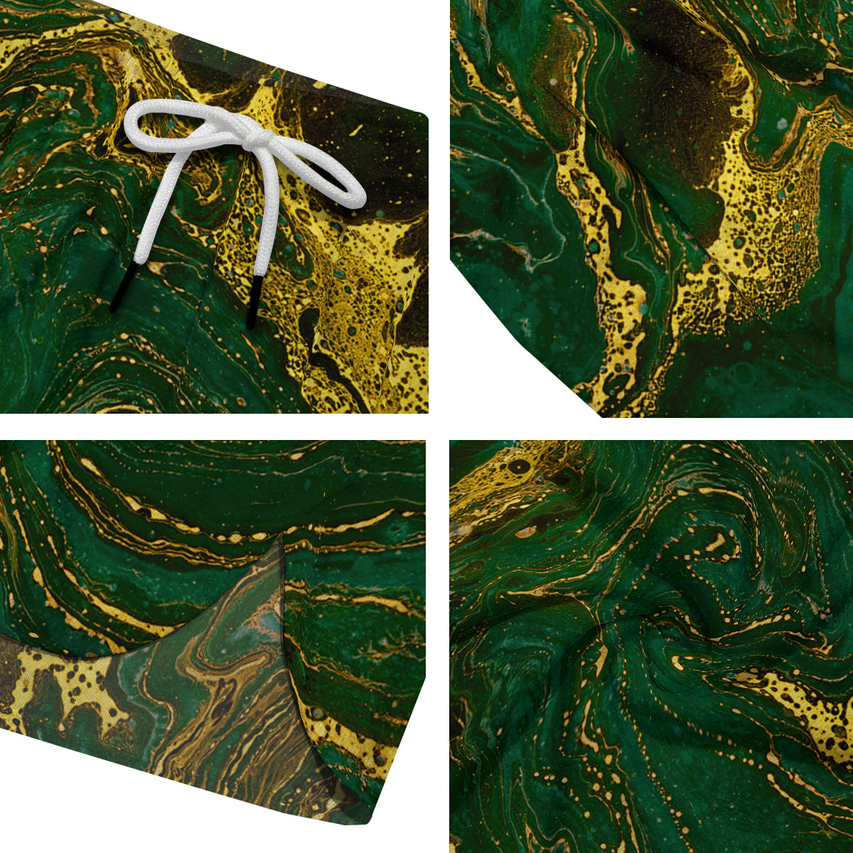 Marble Abstract texture Gold And Dark Green Print Men's Running Shorts-grizzshop
