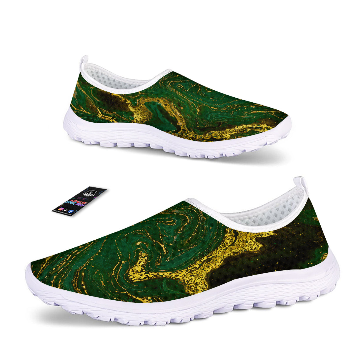 Marble Abstract texture Gold And Dark Green Print Nurse Shoes-grizzshop